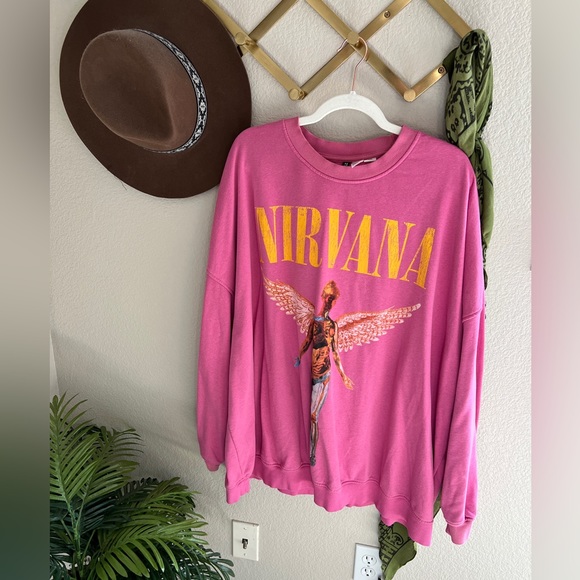 Hu0026M | Tops | Hm Hot Pink Nirvana Graphic Band Crew Neck Sweatshirt Pullover  Fleece Shirt | Poshmark